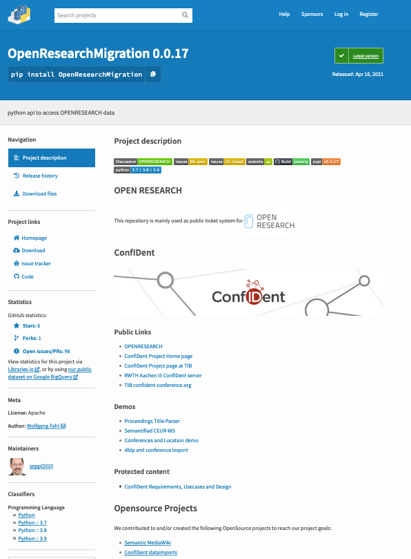 Python Package Index (PyPi) release of OpenResearchMigration project