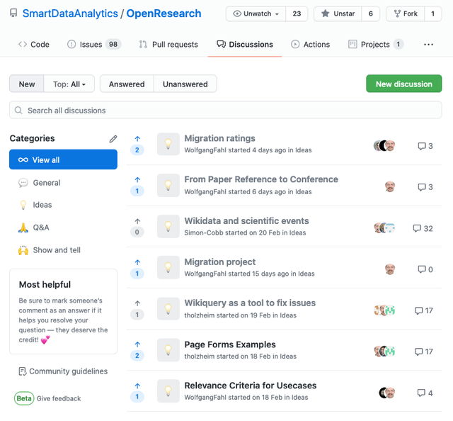 Github discussion in OpenResearchMigration project